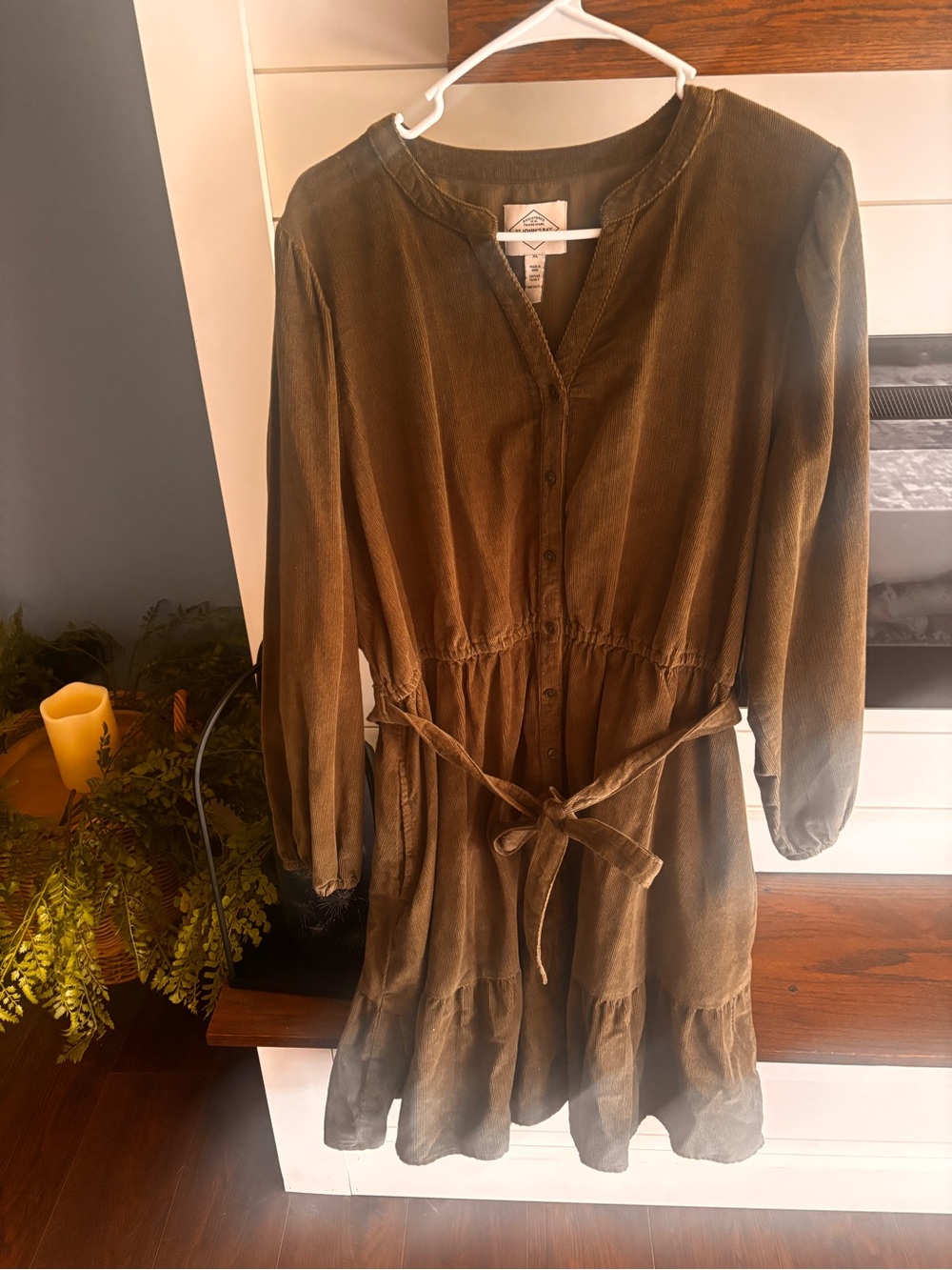 Olive Green Button-Front Belted Shirt Dress new with tags